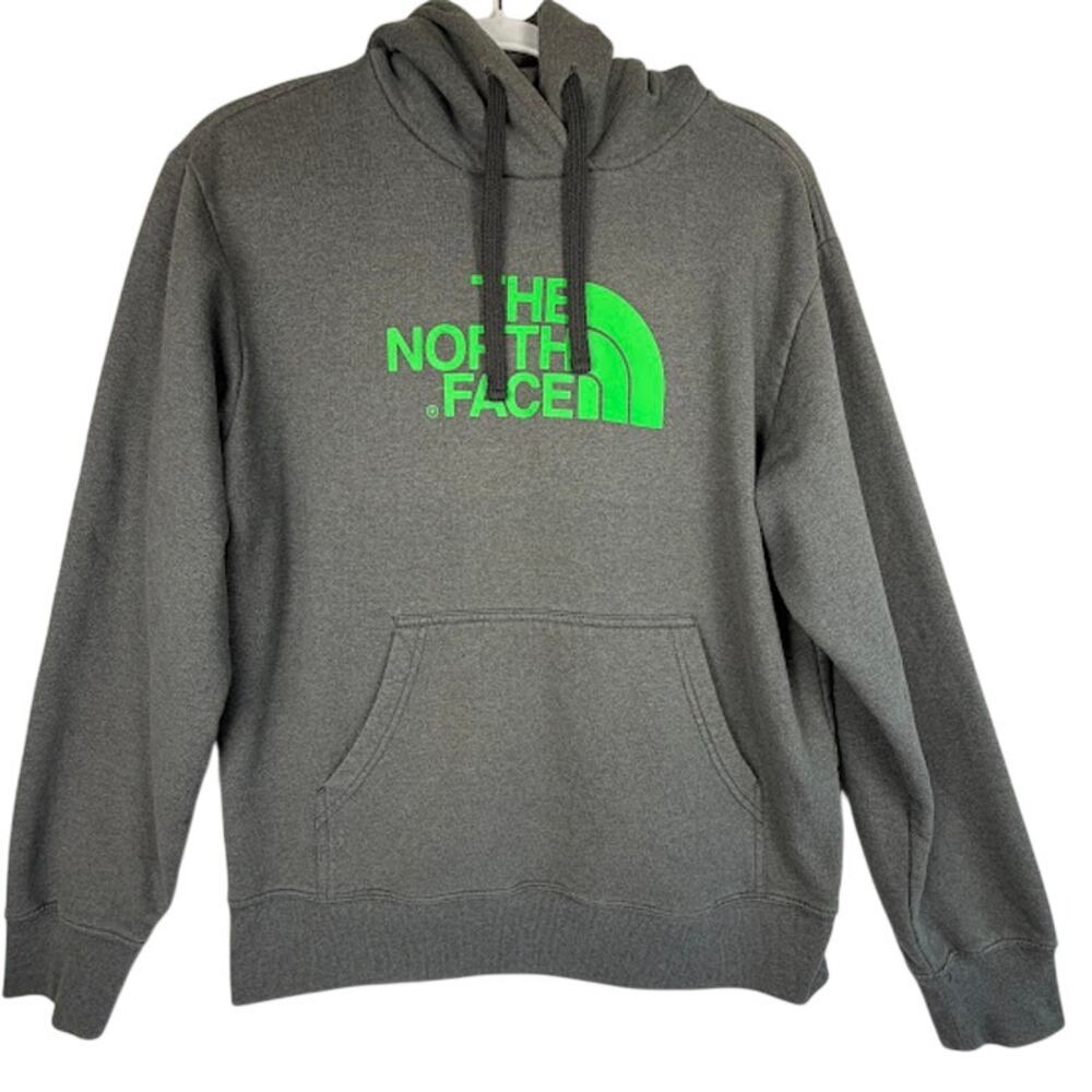 The North Face‎ Half Dome Gray Pullover Hoodie Neon Green Logo Men Size M